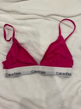 Calvin Klein Hot Pink Triangle Bralette with White Logo Band